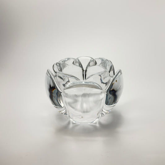 Holmegaard lotus lysestage i klart tungt glas – vintage dansk glasdesign