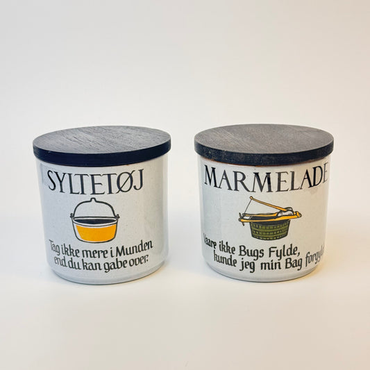 Knabstrup keramik sylte­tøj / marmelade krukke med trælåg – dansk vintage køkkenkeramik