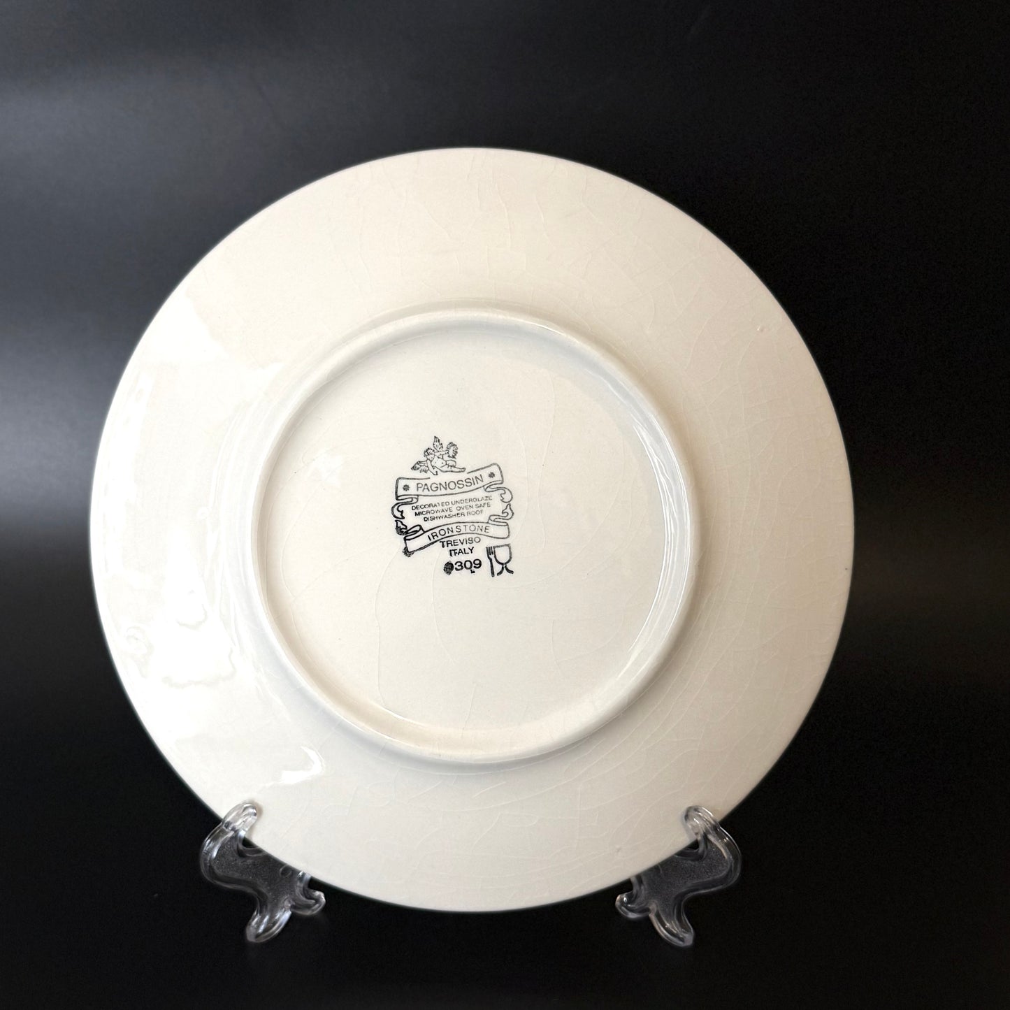 Pagnossin ironstone frokosttallerken aubergine/blå kant, Treviso Italien
