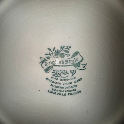 Fransk fajancetallerken – blå/hvid “English Style” Lunéville France ca. 1950–70