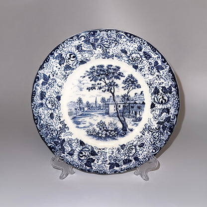 Antik engelsk fajancetallerken – blå hvid transferware fra Staffordshire ca. 1850