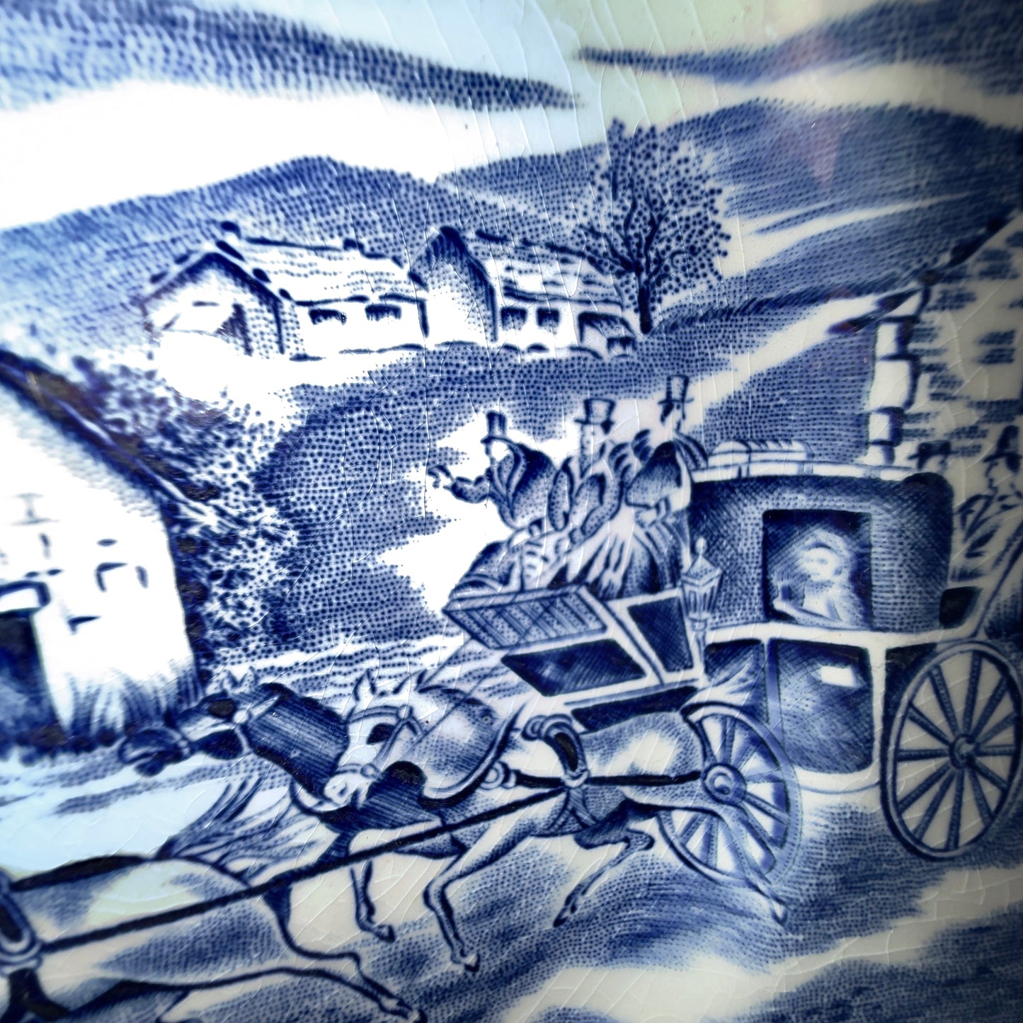 Fransk fajancetallerken – blå/hvid “English Style” Lunéville France ca. 1950–70