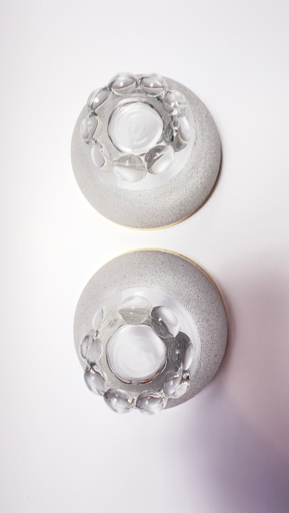 A set of vintage coupe glasses / dessert glasses with rough granulated glass surface and gold rim