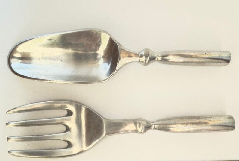 Vintage salatserveringssæt i massivt støbt aluminium
