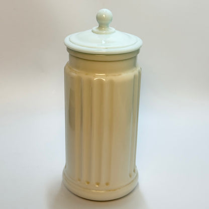 Apotekerkrukke i opalineglas med låg – vintage opbevaringskrukke – Italy præger i bund