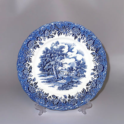 Engelsk fajance tallerken “Country Style” – blå/hvid W.H. Grindley Staffordshire
