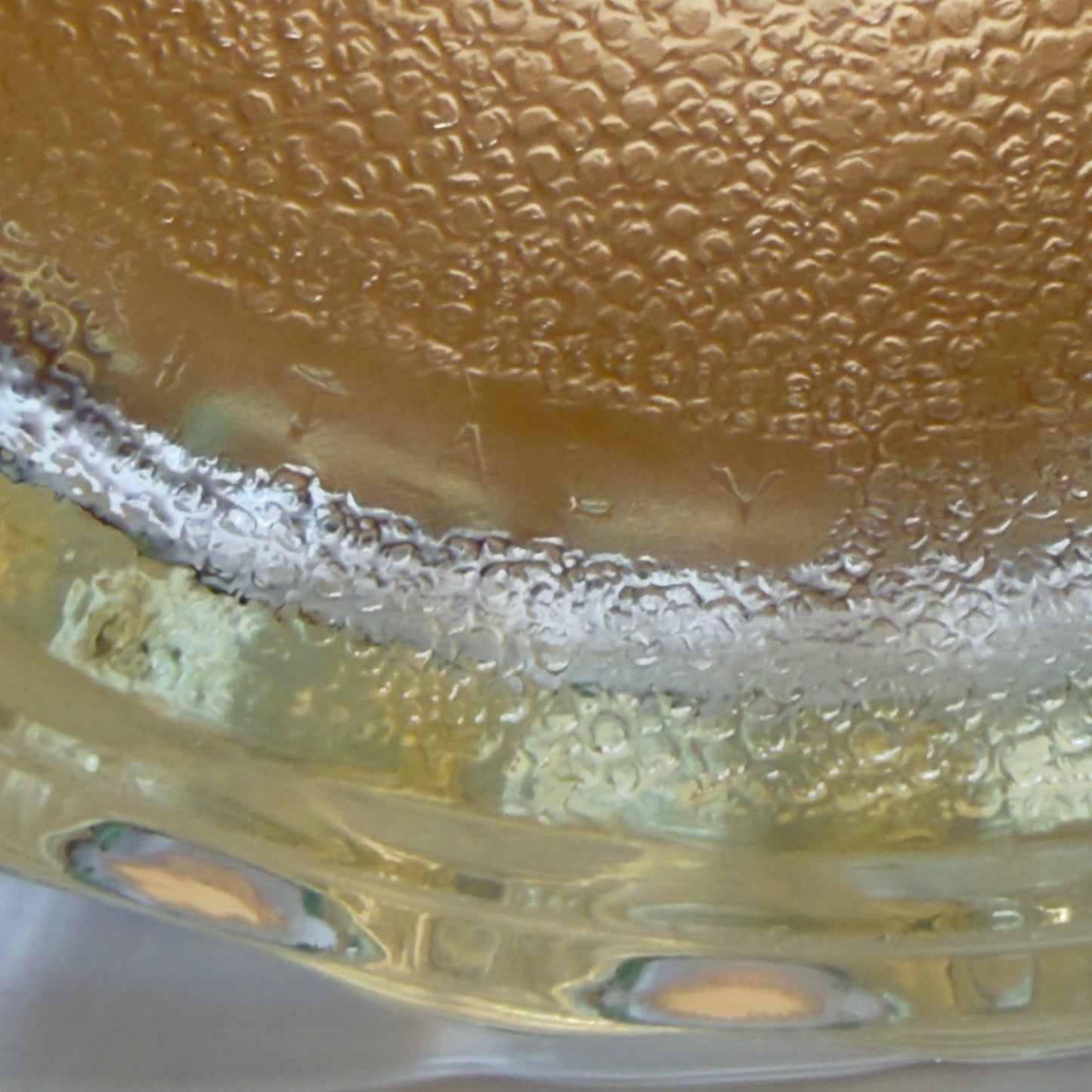 Vintage Italian ice bucket in heavy pressed glass with leather and leather handle – circa 1960–70