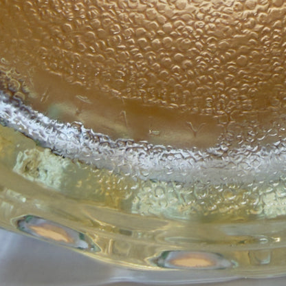 Vintage Italian ice bucket in heavy pressed glass with leather and leather handle – circa 1960–70