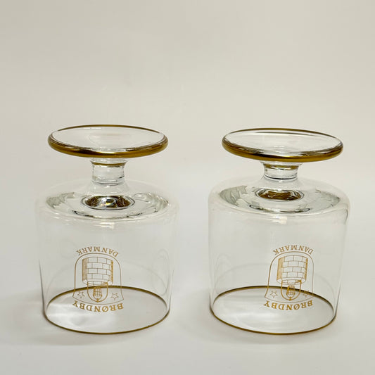 Brøndby IF souvenirglas på fod med guldkant – vintage 