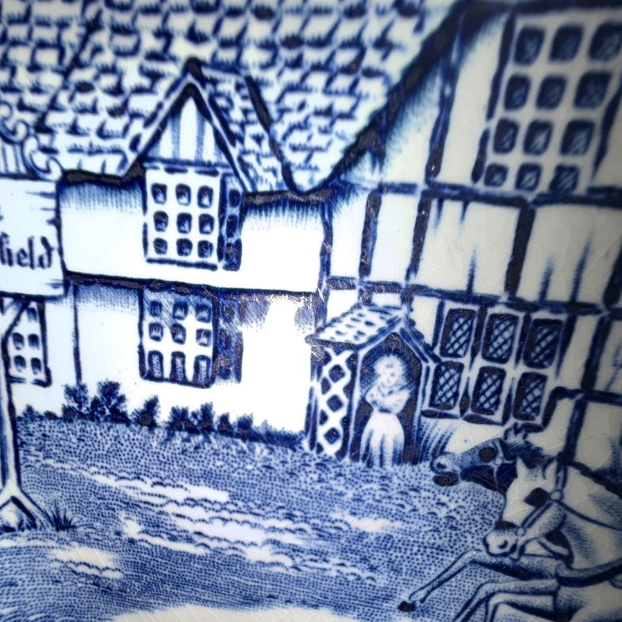 Fransk fajancetallerken – blå/hvid “English Style” Lunéville France ca. 1950–70