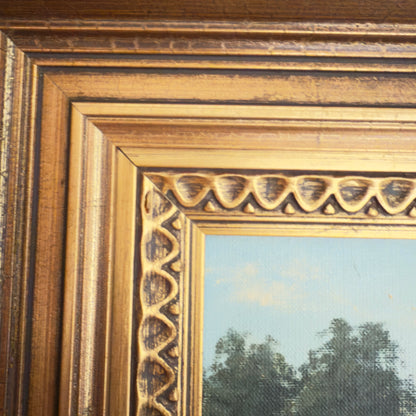 Originalt maleri af Kay Birkmose med dansk landbrugsmotiv i forgyldt ramme