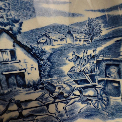 Fransk fajancetallerken – blå/hvid “English Style” Lunéville France ca. 1950–70