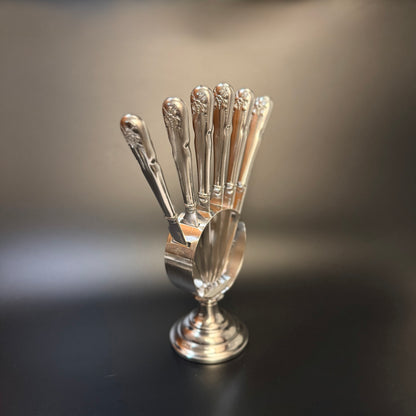 Smukt vintage sæt med frugtknive i sølvplet, D.F.A.