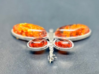 Brosche aus 925er Silber mit baltischem Bernstein – Schmetterling, Vintage