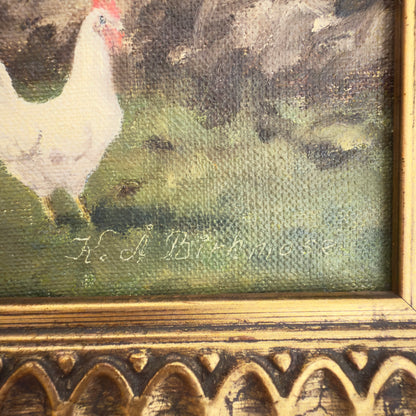 Originalt maleri af Kay Birkmose med dansk landbrugsmotiv i forgyldt ramme