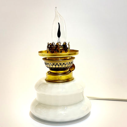 Holmegaard “Dagmar Mini” fadlampe – hvid opalglas, messing