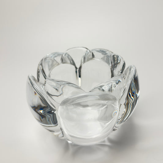 Holmegaard lotus lysestage i klart tungt glas – vintage dansk glasdesign