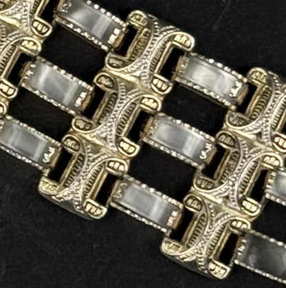 Vintage Toledo Damascene armbånd i gulddublé med perlemor