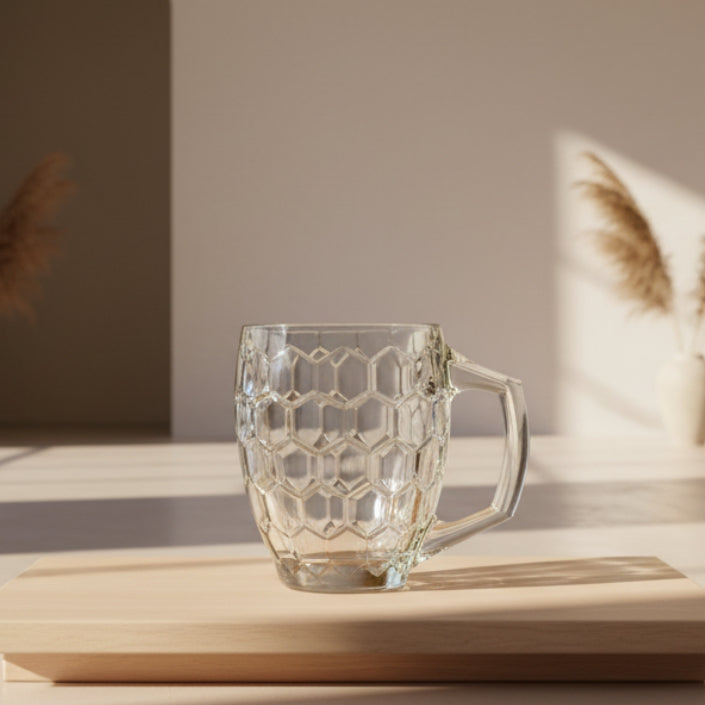 Erik Bagger ølkrus i solidt presset glas med hexagonmønster - 40 cl