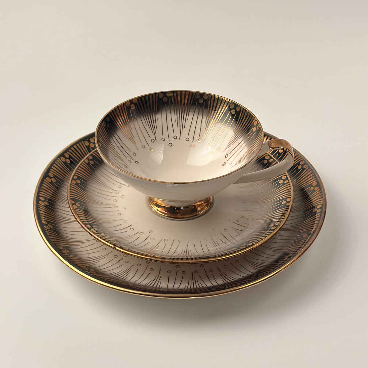 Renie Qualitäts Porzellan Kaffeeservice schwarz gold, 1950er Jahre – Frøken Lilly