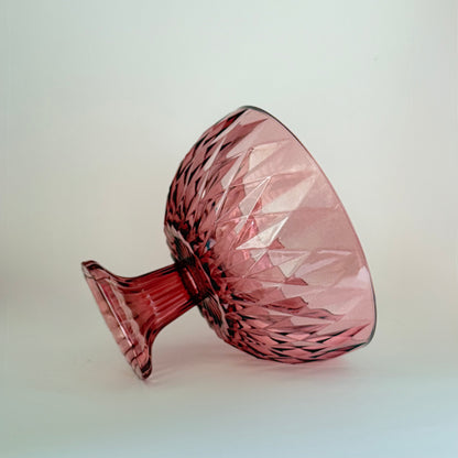 Flot rosa opsatsskål i glas fra 1960-1970’erne