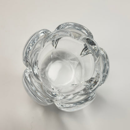 Holmegaard lotus lysestage i klart tungt glas – vintage dansk glasdesign