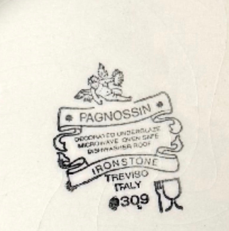 Pagnossin ironstone frokosttallerken aubergine/blå kant, Treviso Italien