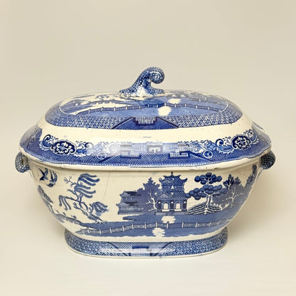Antik J.M.P. Bell & Co Blue and Willow terrin med låg - Frøken Lilly