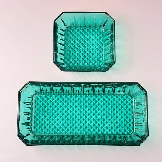 Arcoroc France Emerald Green serveringsskåle – 2 stk – diamant mønster - Frøken Lilly