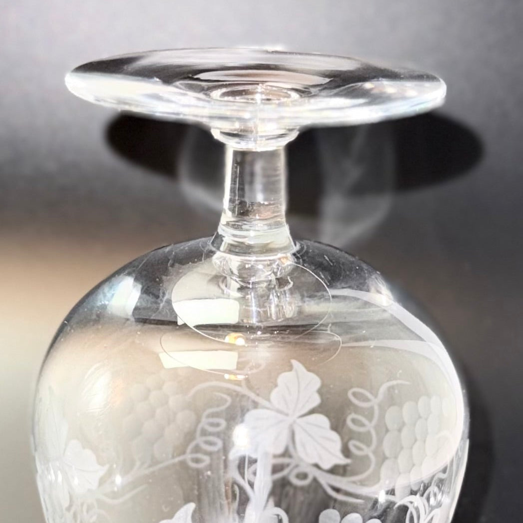 Bacchus cognacglas – ætsede druer og vinblade – vintage - Frøken Lilly