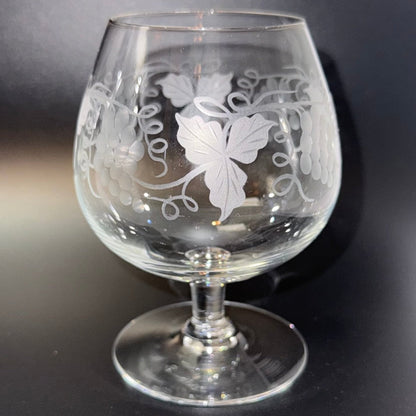 Bacchus cognacglas – ætsede druer og vinblade – vintage - Frøken Lilly