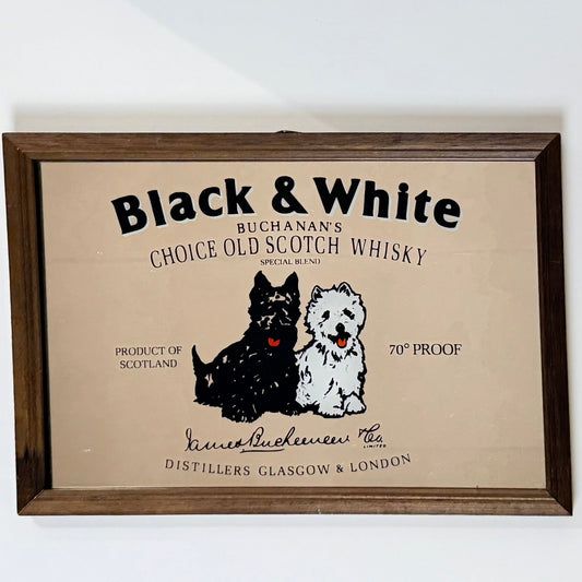 Black & White Buchanans Scotch Whisky reklamespejl – klassisk bar dekoration - Frøken Lilly