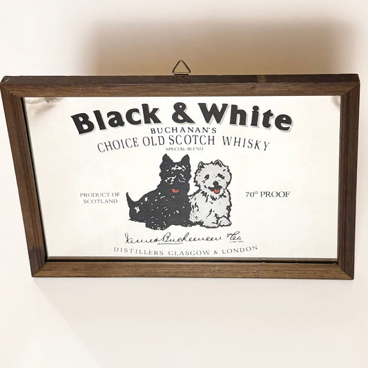 Black & White Buchanans Scotch Whisky reklamespejl – klassisk bar dekoration - Frøken Lilly