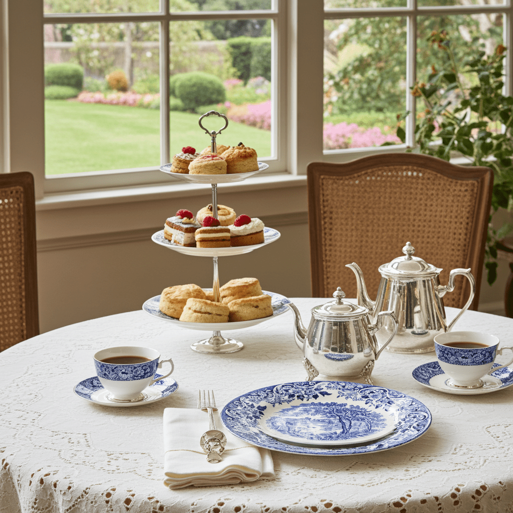 Broadhurst “The English Scene” dyb tallerken i blå ironstone, 15 cm fra 1960’erne