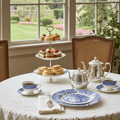 Broadhurst “The English Scene” dyb tallerken i blå ironstone, 15 cm fra 1960’erne