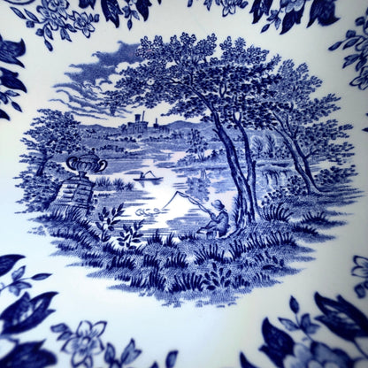 Broadhurst “The English Scene” dyb tallerken i blå ironstone, 15 cm fra 1960’erne