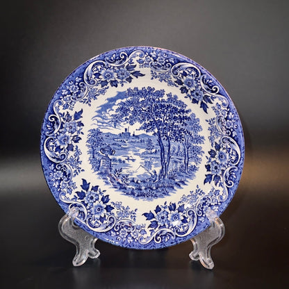 Broadhurst “The English Scene” dyb tallerken i blå ironstone, 15 cm fra 1960’erne