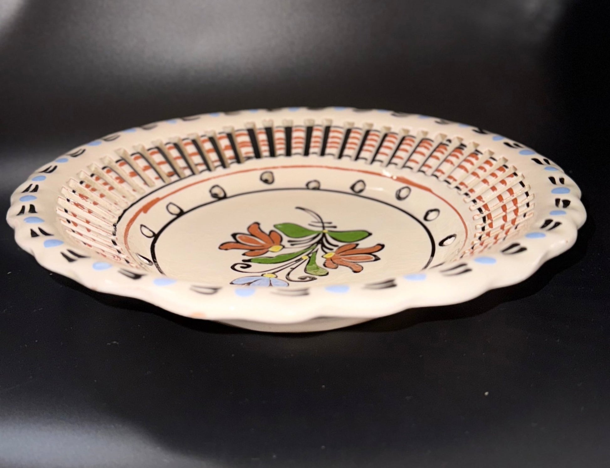 Fajanceskål, håndlavet – folk - art – vintage, Sydeuropa - Frøken Lilly