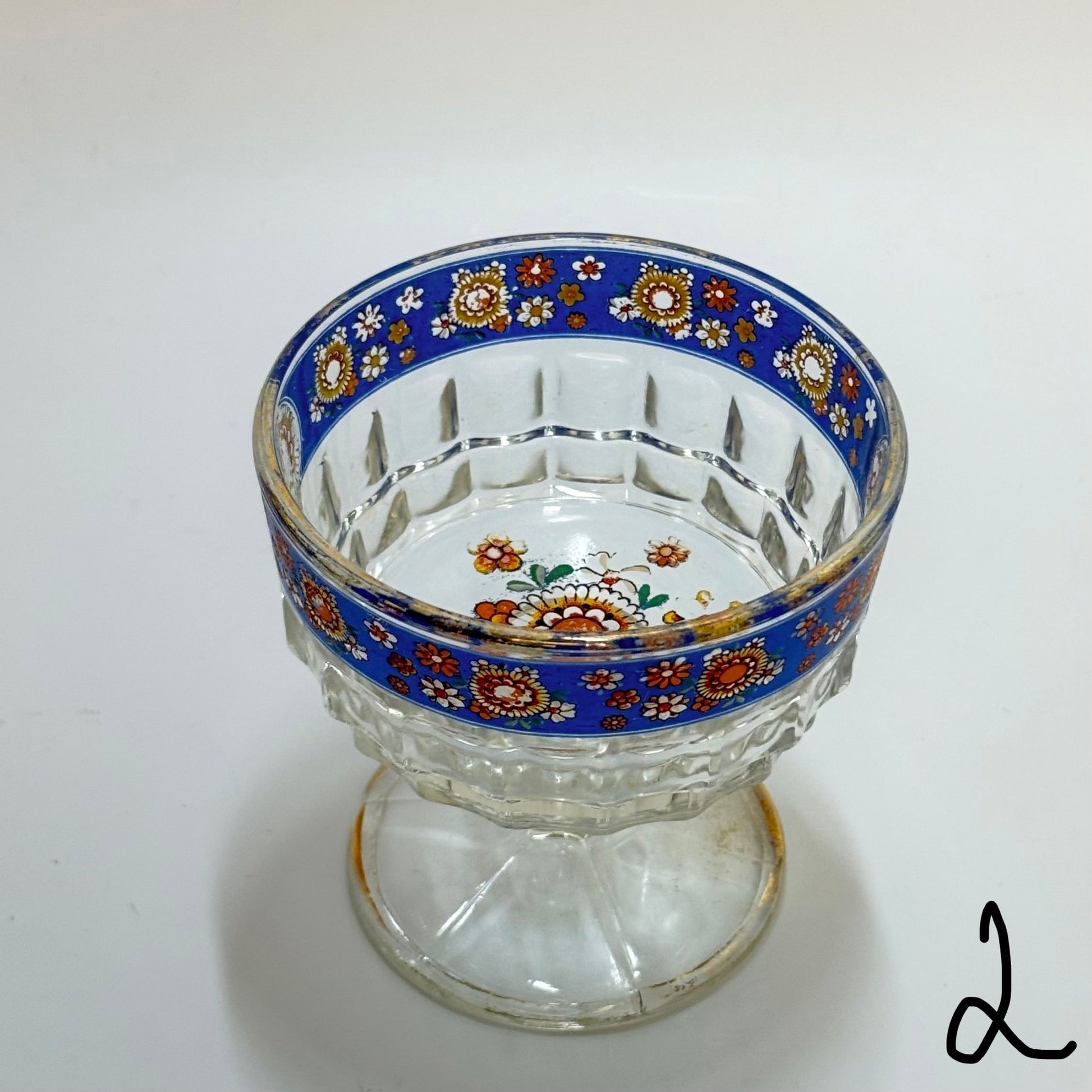 Italiensk champagne/dessertskål på fod i emaljemalet glas – 1960’erne - Frøken Lilly