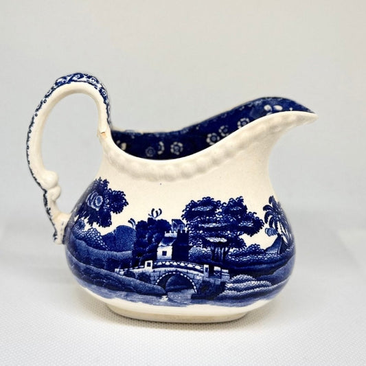 Spode’s Tower – Copeland – Vintage blå fajance mælkekande, ca. 1900–1920 - Frøken Lilly
