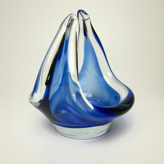 Svensk blå kunstglasskål i stil med Flygsfors 1950/60 - Frøken Lilly