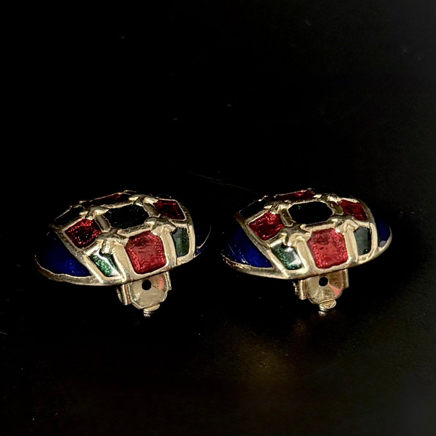 Vintage clip - on øreringe med poured glass i blå, rød og grøn – 80’er design - Frøken Lilly