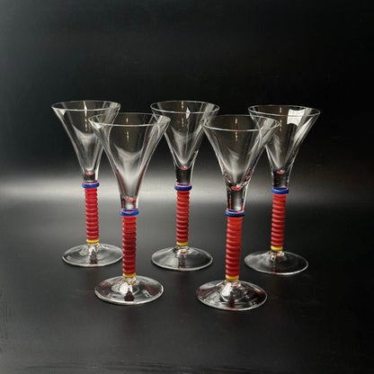 Vintage italienske cocktailglas i postmoderne Memphis-stil sæt med 5 stk