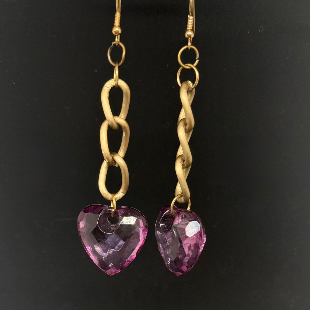 Vintage lange øreringe med lilla hjerter – Y2K - Frøken Lilly