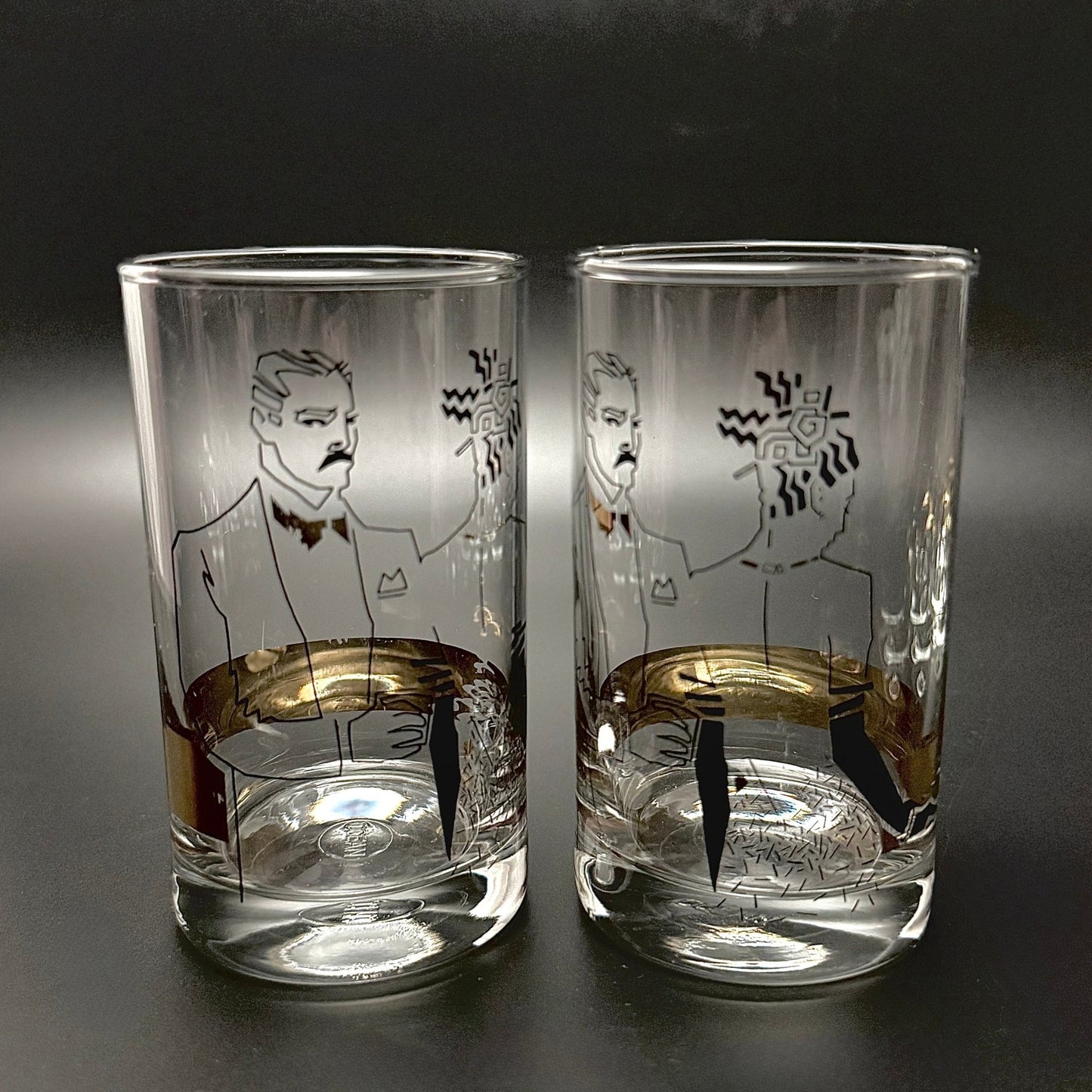 Vintage longdrink glas med grafisk motiv – 80/90’er med 40’ernes art deco stil - Frøken Lilly