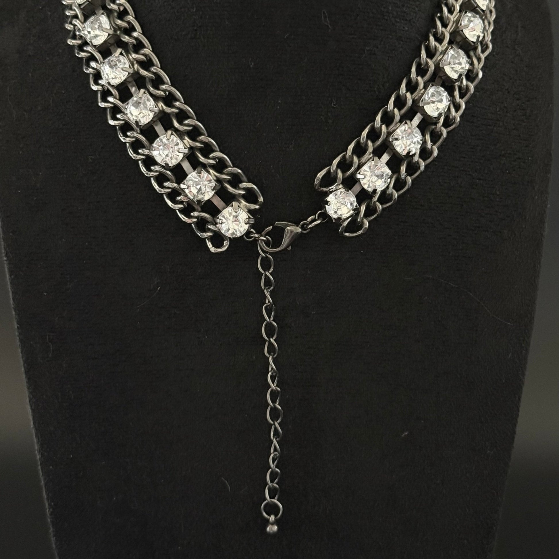 Vintage statement choker halskæde med kædefrynser og sten - Frøken Lilly