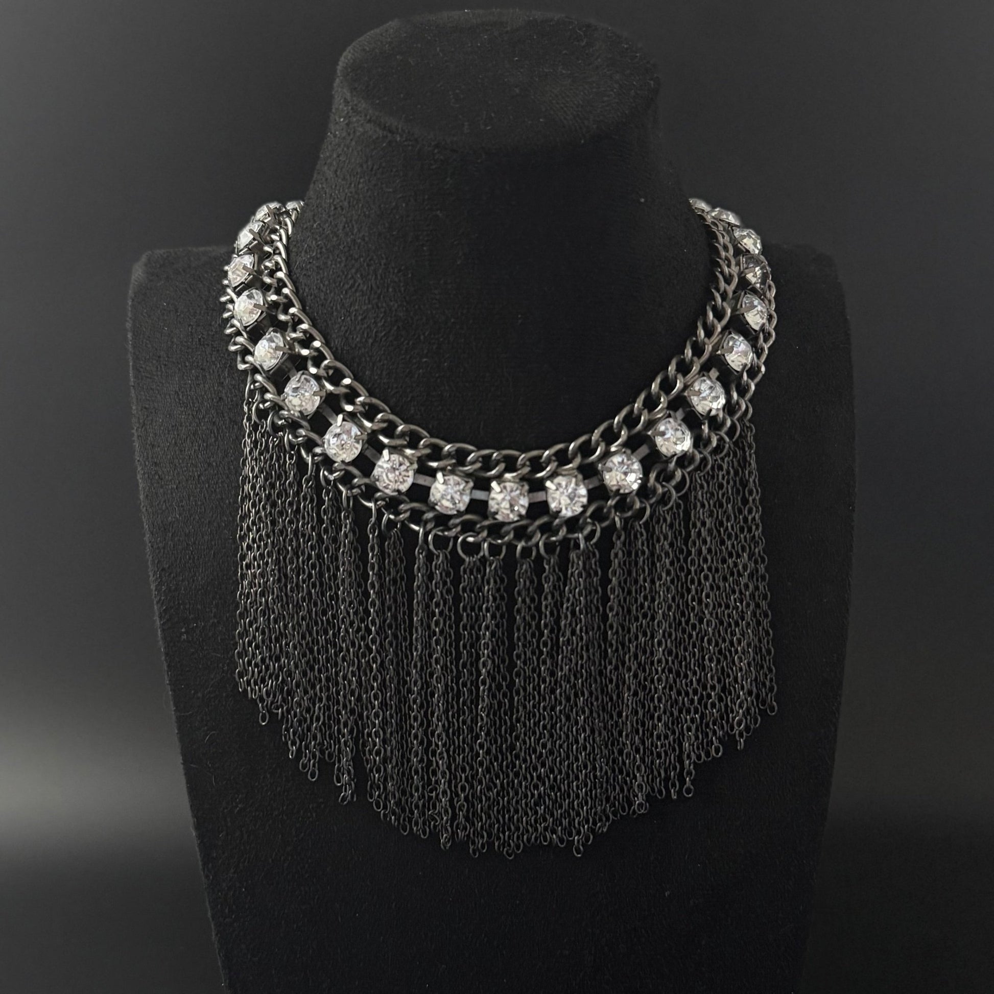 Vintage statement choker halskæde med kædefrynser og sten - Frøken Lilly