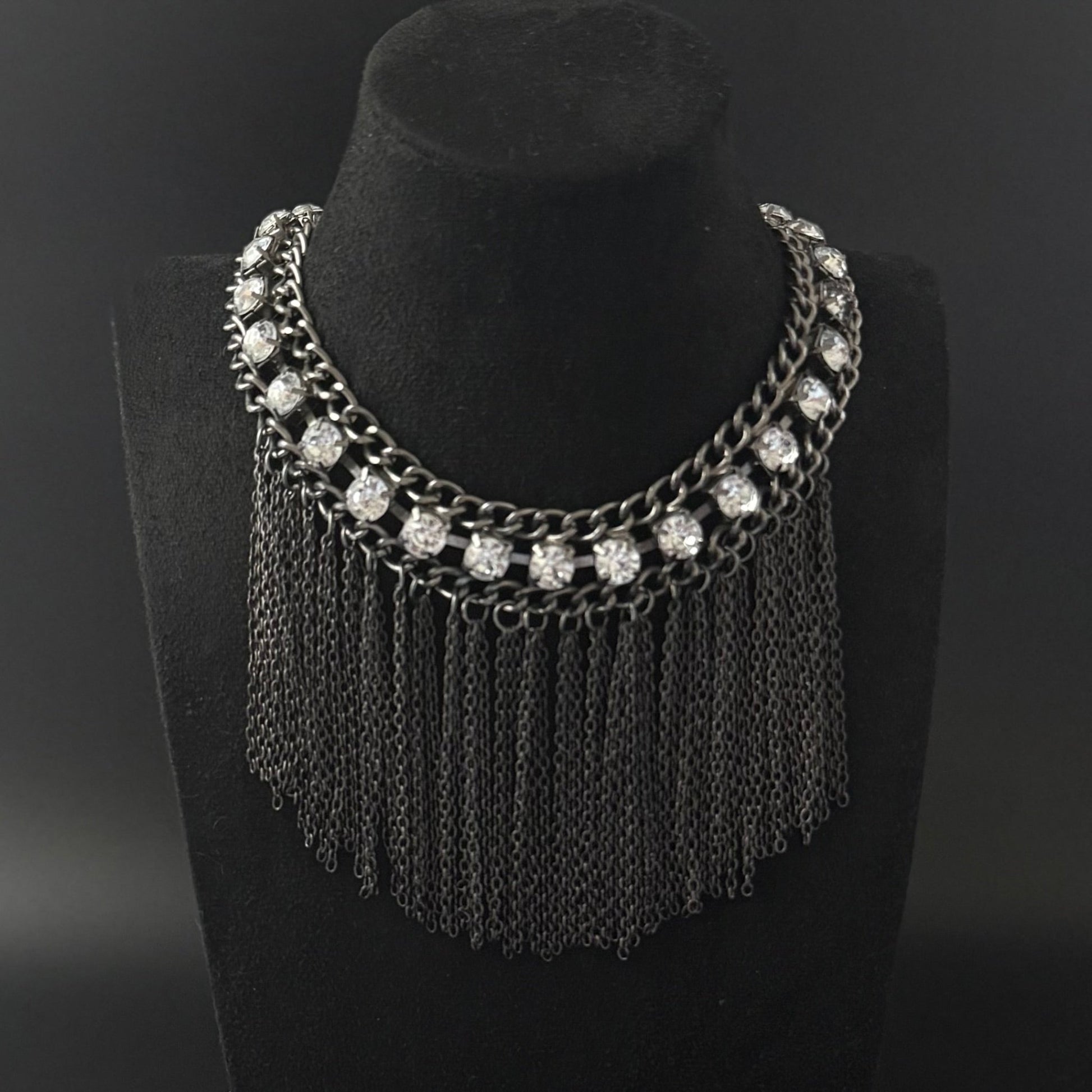 Vintage statement choker halskæde med kædefrynser og sten - Frøken Lilly