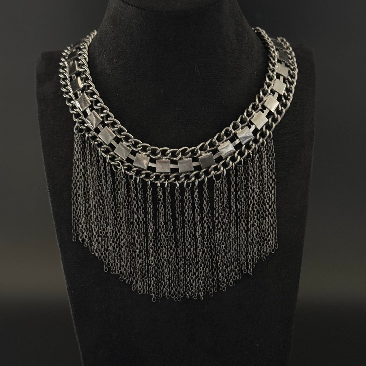 Vintage statement choker halskæde med kædefrynser og sten - Frøken Lilly