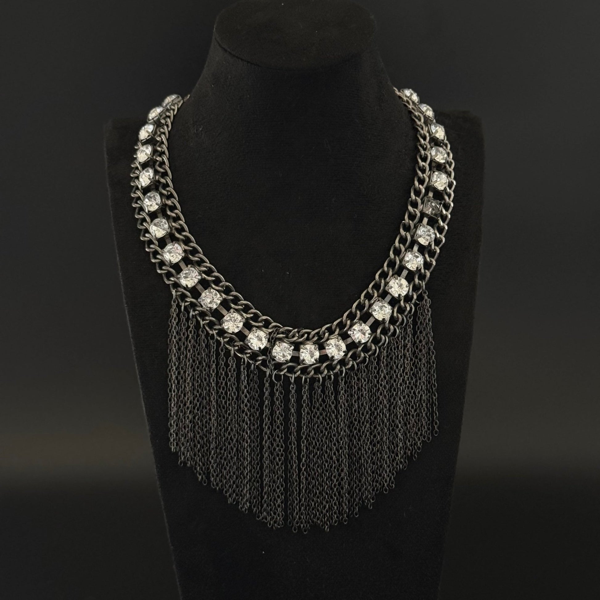 Vintage statement choker halskæde med kædefrynser og sten - Frøken Lilly